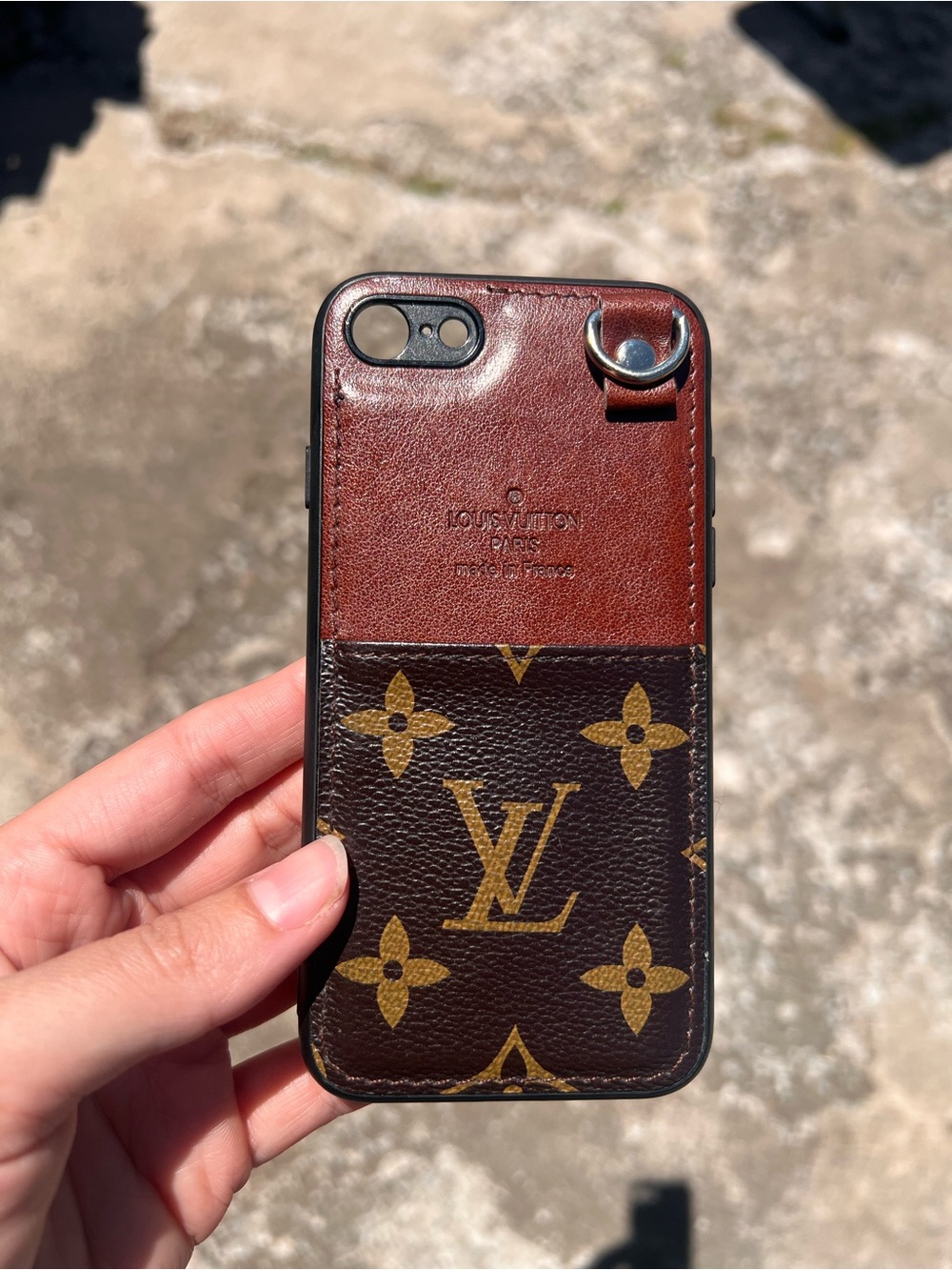 Louis Vuitton Brown & Gold Monogram Leather iPhone Case with Ring